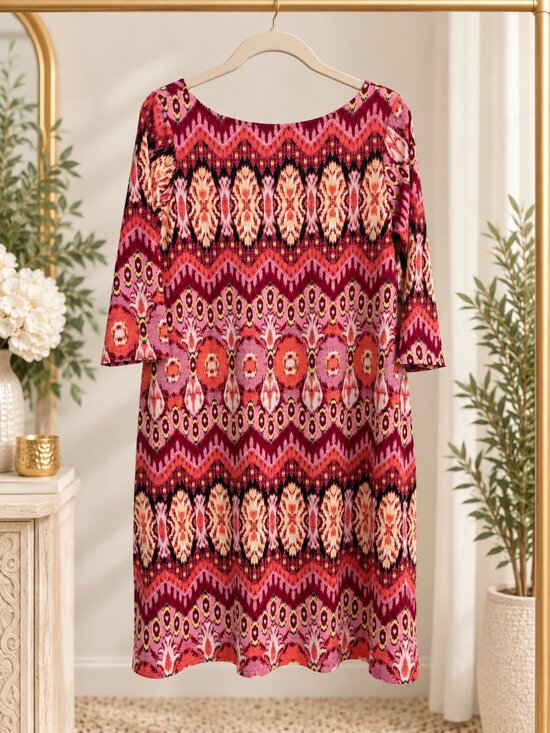 Leota Dresses & Skirts - Leota Sunset Gilt Geometric Reversible Neck Dress Medium NWT Made USA